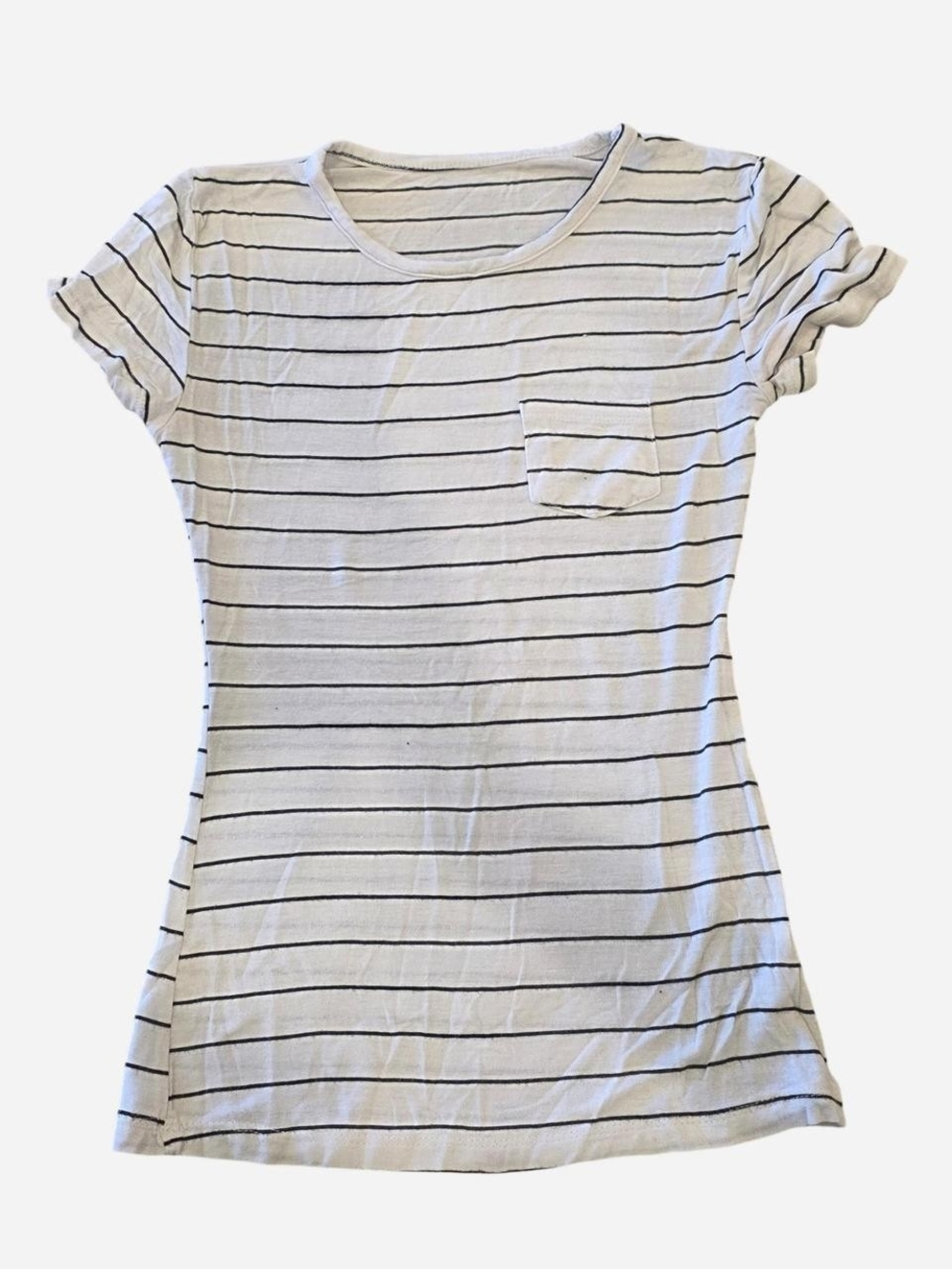 Striped Pocket Crew Neck Tee - White/Black